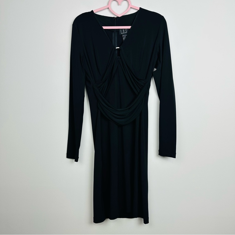 INC International Concepts Black Draped Long Sleeve Dress Size Medium